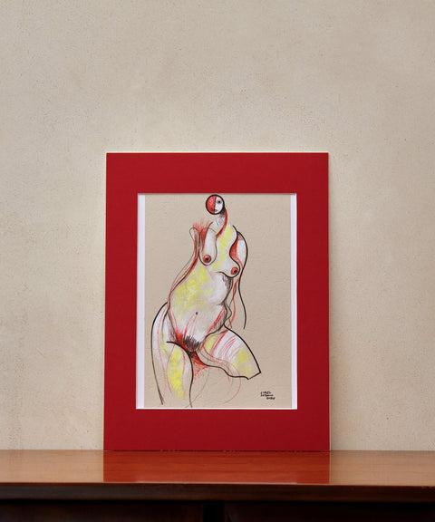 Woman Embodied Yellow Red Nude Painting