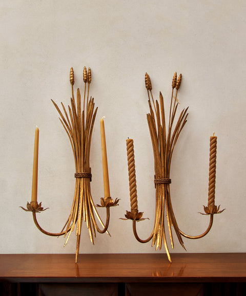 Wheatfield Mid-Century Brass Sconces (Set of 2)